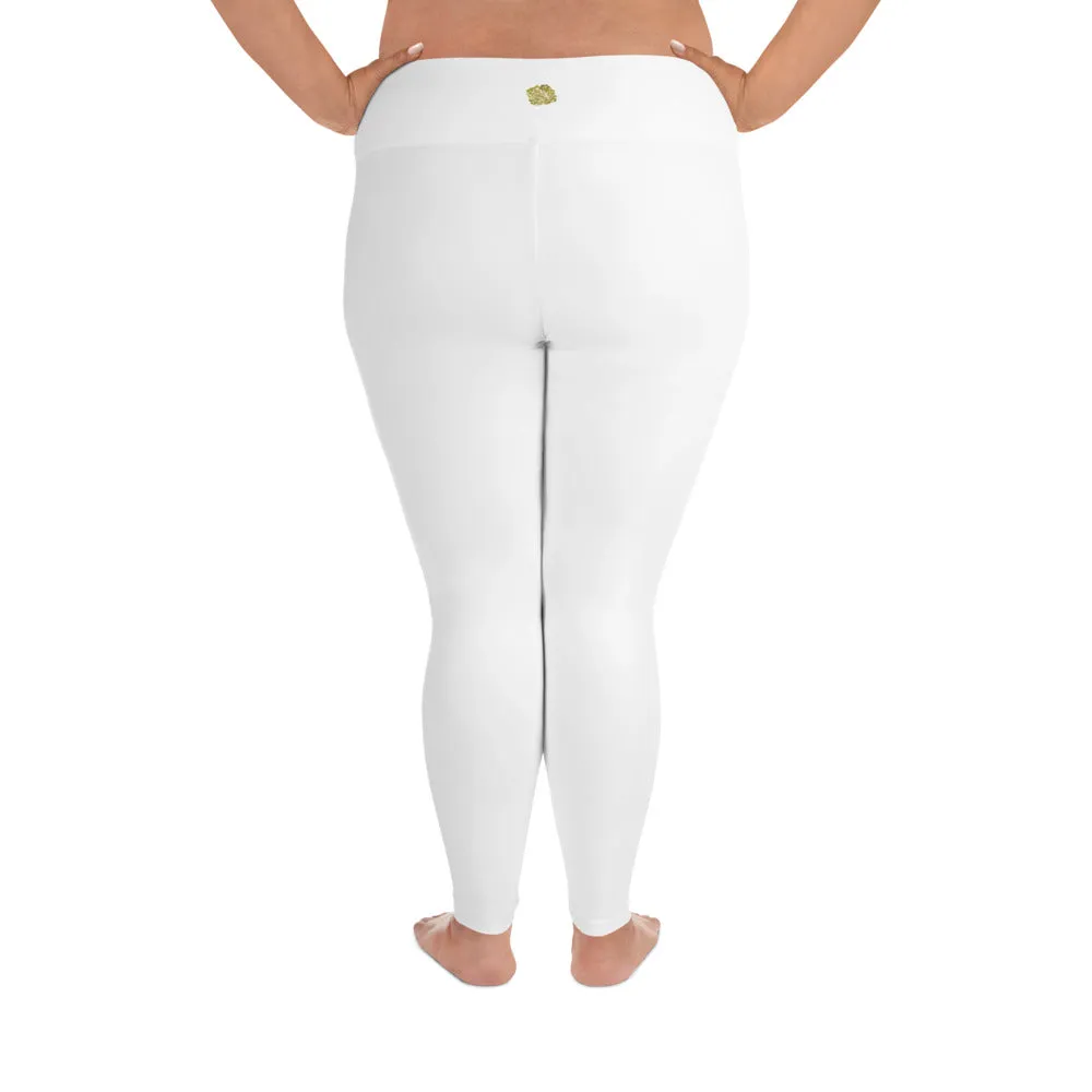 White Color Women's Leggings, Plus Size Long Yoga Pants -Made in USA (US Size: 2XL-6XL)