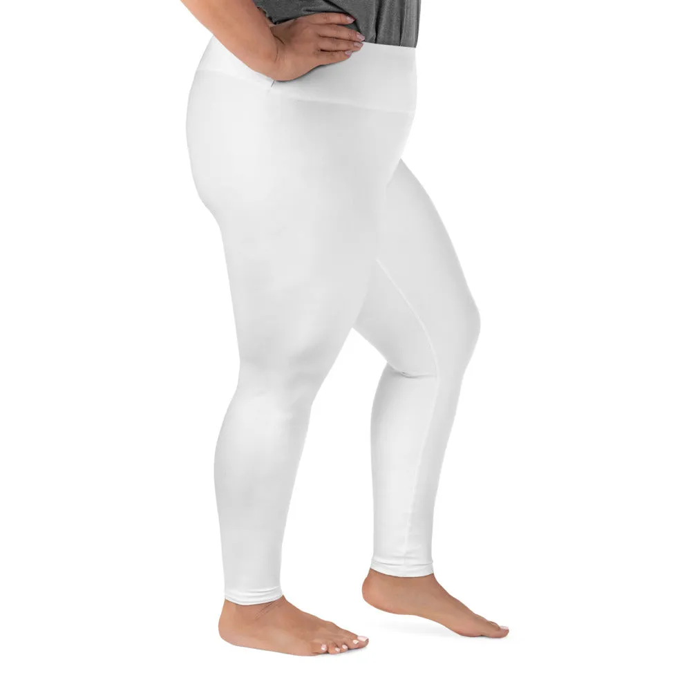 White Color Women's Leggings, Plus Size Long Yoga Pants -Made in USA (US Size: 2XL-6XL)