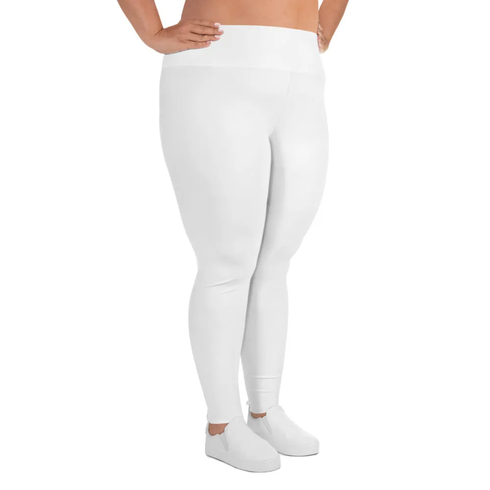 White Color Women's Leggings, Plus Size Long Yoga Pants -Made in USA (US Size: 2XL-6XL)