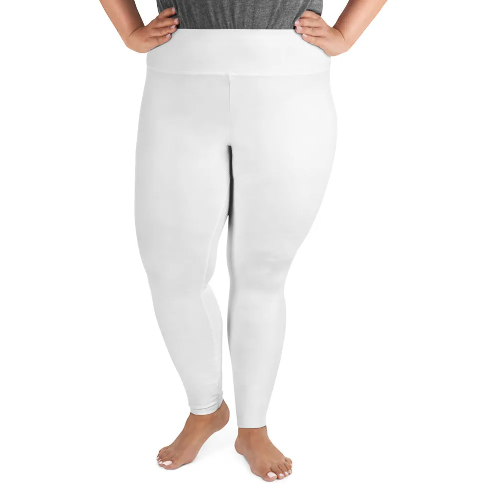 White Color Women's Leggings, Plus Size Long Yoga Pants -Made in USA (US Size: 2XL-6XL)