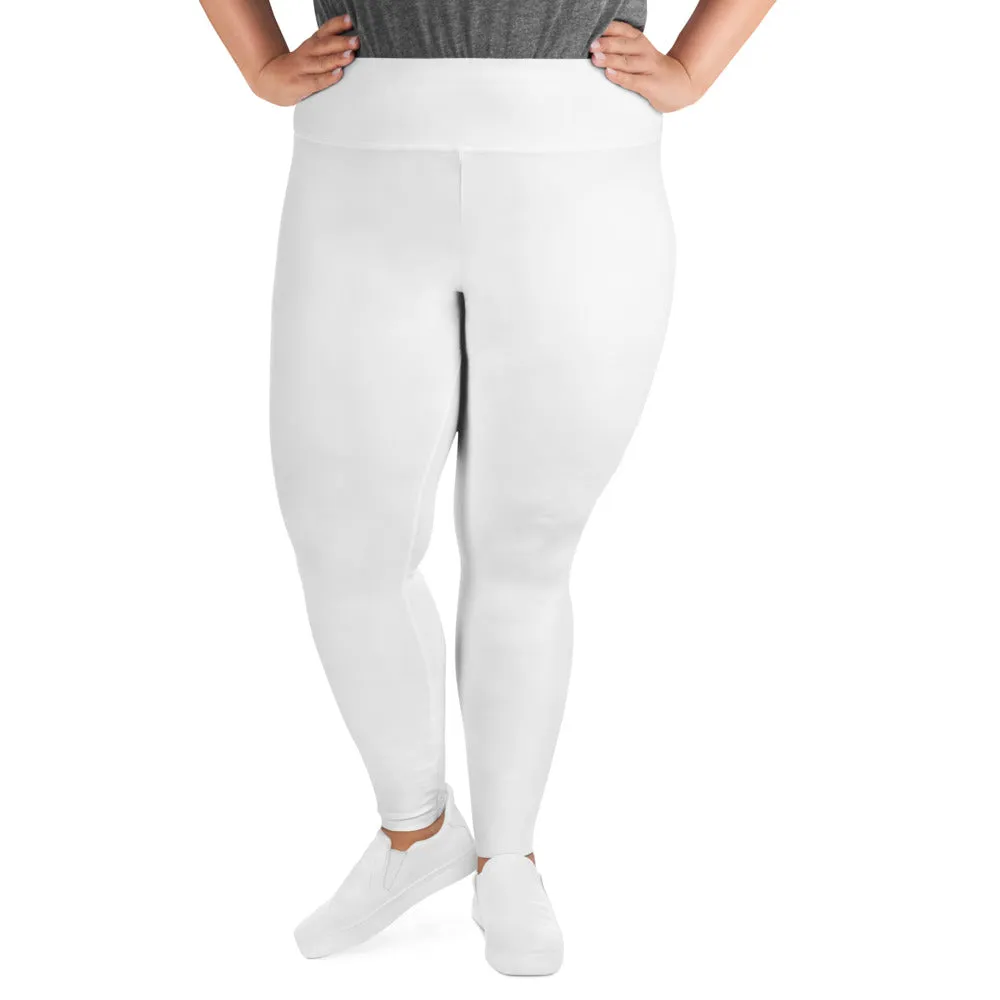 White Color Women's Leggings, Plus Size Long Yoga Pants -Made in USA (US Size: 2XL-6XL)