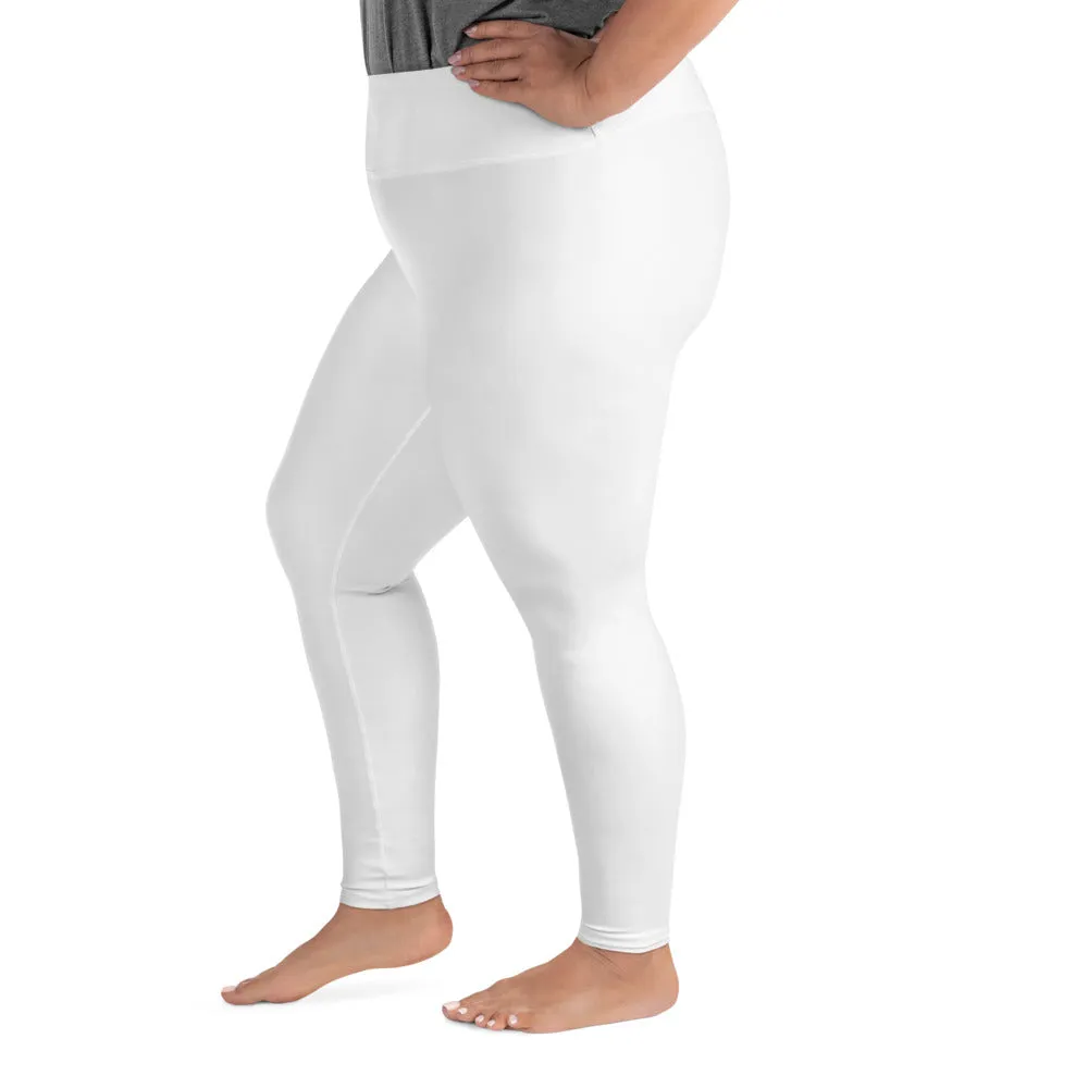 White Color Women's Leggings, Plus Size Long Yoga Pants -Made in USA (US Size: 2XL-6XL)