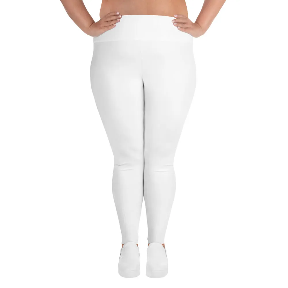 White Color Women's Leggings, Plus Size Long Yoga Pants -Made in USA (US Size: 2XL-6XL)