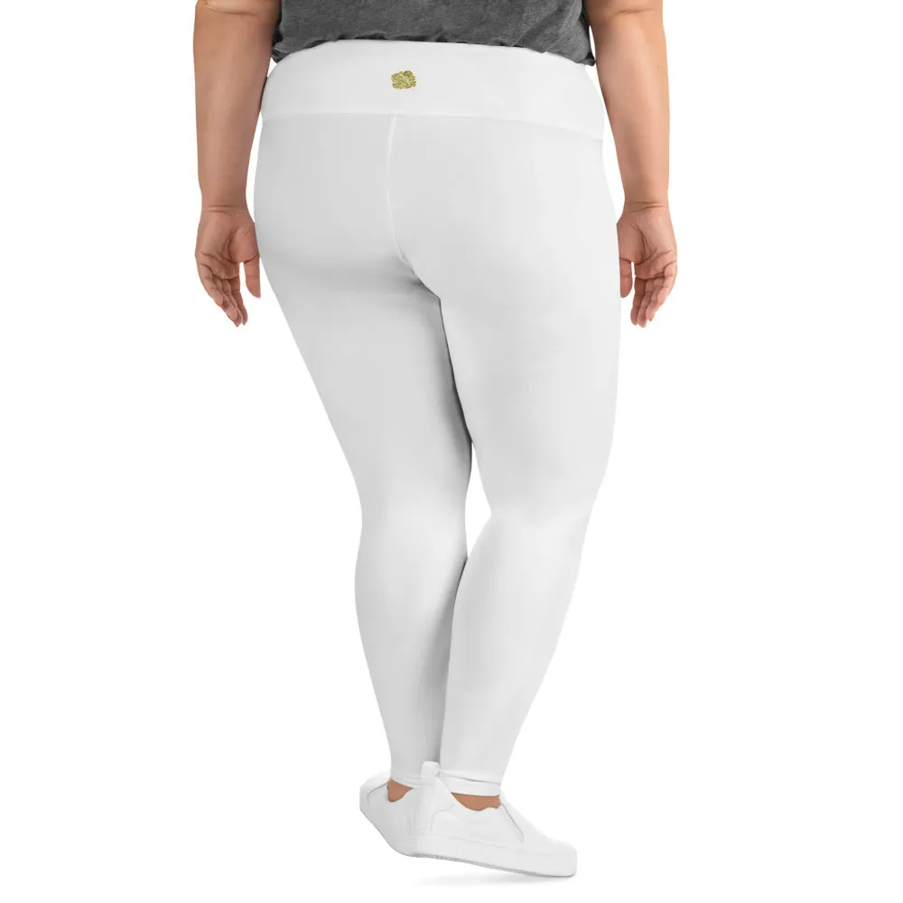 White Color Women's Leggings, Plus Size Long Yoga Pants -Made in USA (US Size: 2XL-6XL)