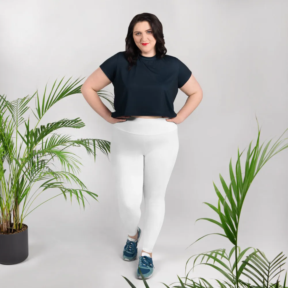 White Color Women's Leggings, Plus Size Long Yoga Pants -Made in USA (US Size: 2XL-6XL)