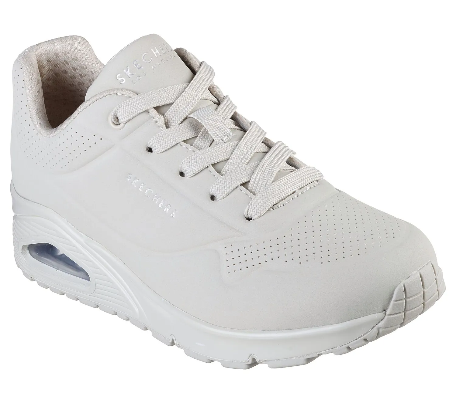 Women's Wide Fit Skechers 73690 Uno - Stand On Air Walking Street Wear Trainers - Off White