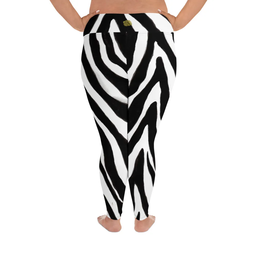 Zebra Women's Plus Size Leggings, Animal Print Women's Yoga Tights-  Made in USA/EU