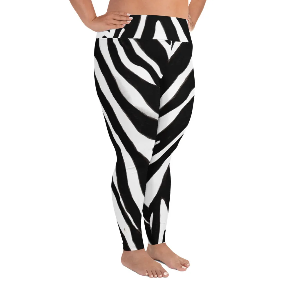 Zebra Women's Plus Size Leggings, Animal Print Women's Yoga Tights-  Made in USA/EU