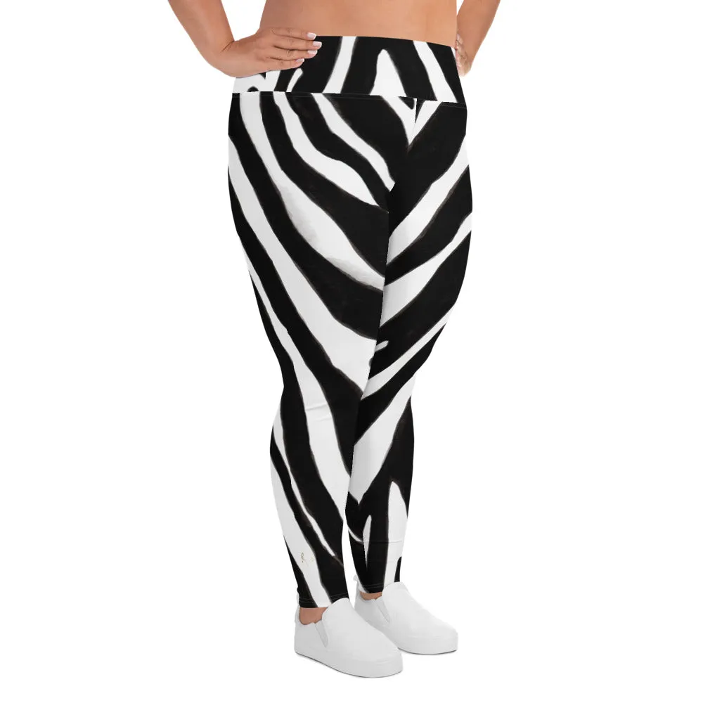 Zebra Women's Plus Size Leggings, Animal Print Women's Yoga Tights-  Made in USA/EU